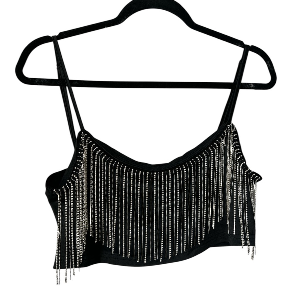 SHEIN Black and White Embellished Crop Tank Top